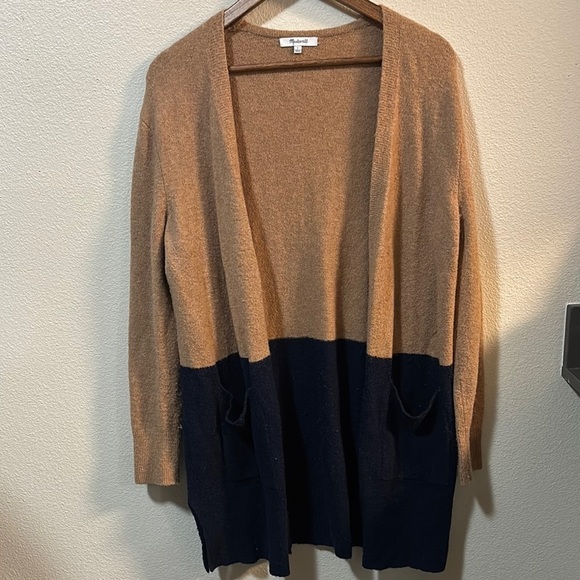 Madewell Sweaters - Madewell Tan and Navy Open Cardigan